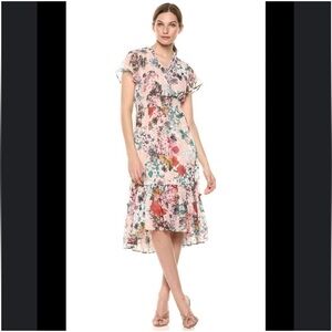 GABBY SKYE 18176M Smocked Waistband Plus Size V Neck Floral Print Dress